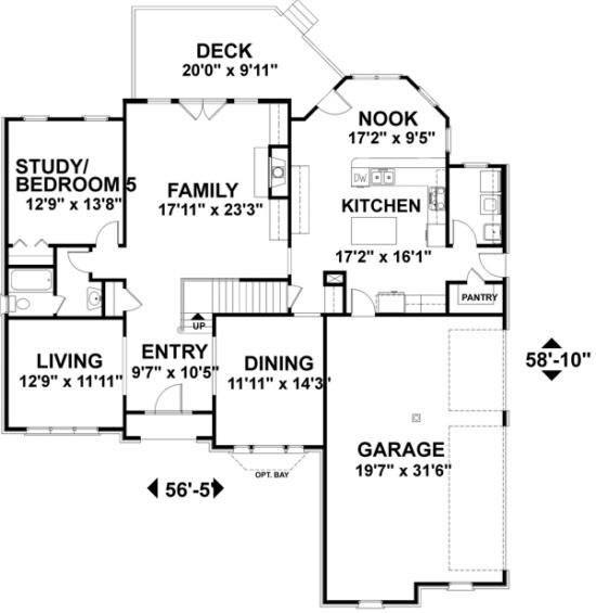 Traditional Plan: 3,500 Square Feet, 5 Bedrooms, 4 Bathrooms - 036-00158