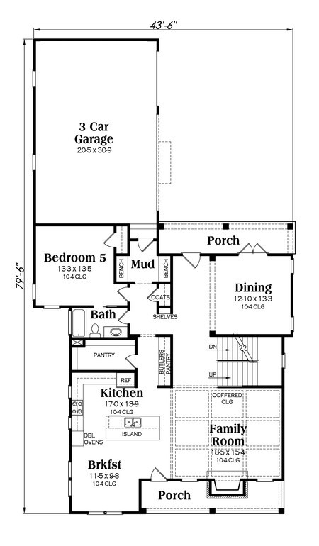 Narrow Lot Plan: 4,343 Square Feet, 5 Bedrooms, 5 Bathrooms - 009-00204