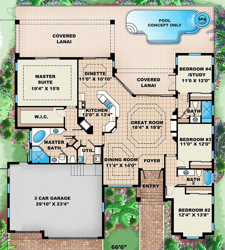 Coastal Plan: 2,400 Square Feet, 3-4 Bedrooms, 3 Bathrooms - 1018-00248