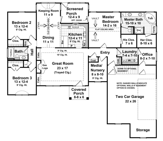 Traditional Plan: 2,000 Square Feet, 3 Bedrooms, 2 Bathrooms - 348-00096