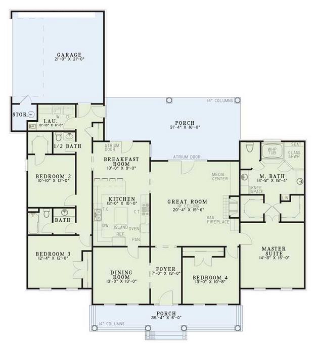 Country Plan 2,388 Square Feet, 4 Bedrooms, 2.5 Bathrooms