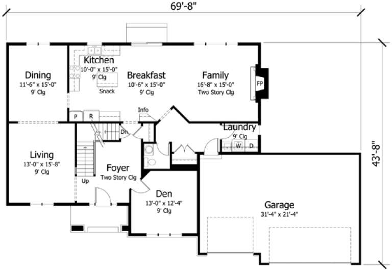 Traditional Plan: 2,950 Square Feet, 4 Bedrooms, 2.5 Bathrooms - 098-00251