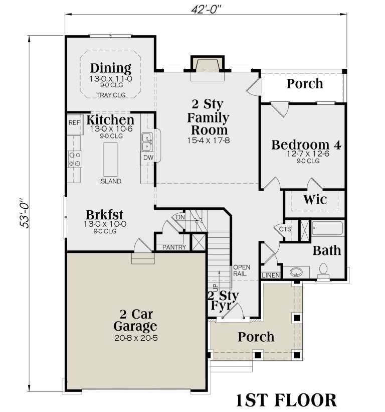 Craftsman Plan: 2,501 Square Feet, 4 Bedrooms, 3 Bathrooms - 009-00101