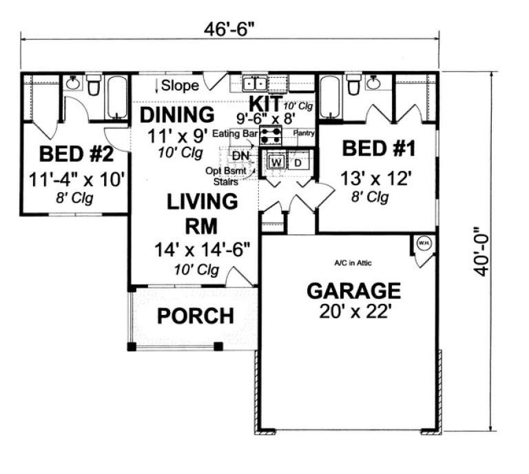 Ranch Plan: 892 Square Feet, 2 Bedrooms, 2 Bathrooms - 4848-00090