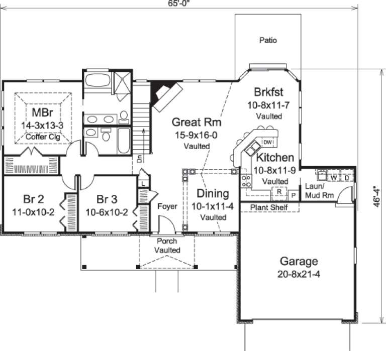 Ranch Plan: 1,562 Square Feet, 3 Bedrooms, 2 Bathrooms - 5633-00202