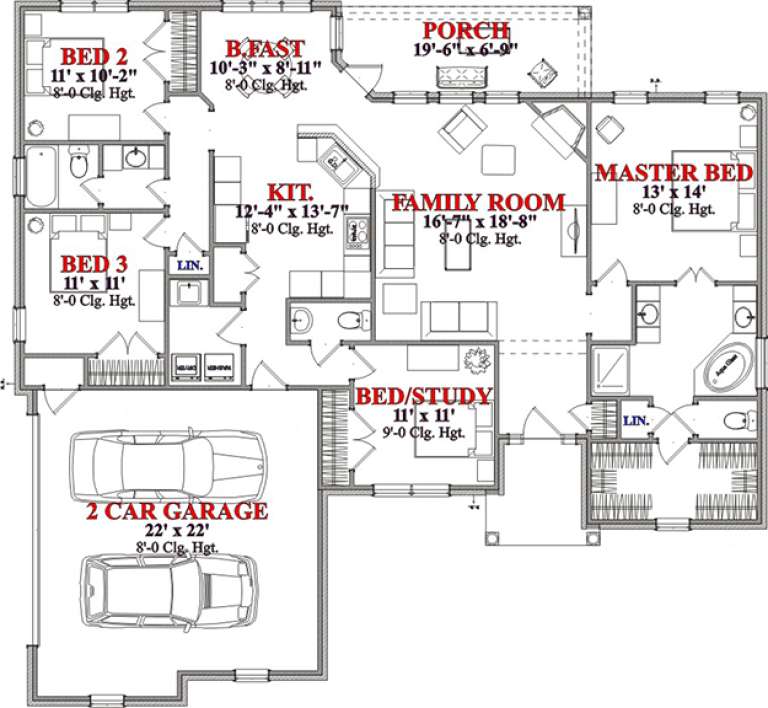 Traditional Plan: 1,846 Square Feet, 4 Bedrooms, 2.5 Bathrooms - 1070-00081