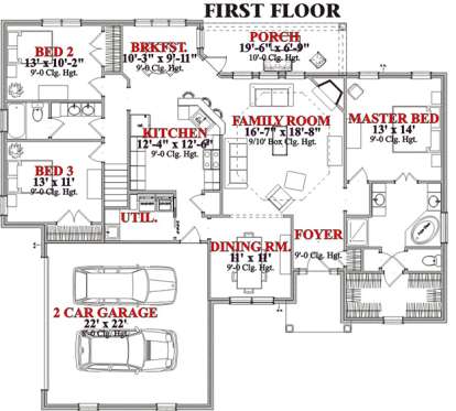 Ranch Plan: 1,889 Square Feet, 4 Bedrooms, 2 Bathrooms - 1070-00083