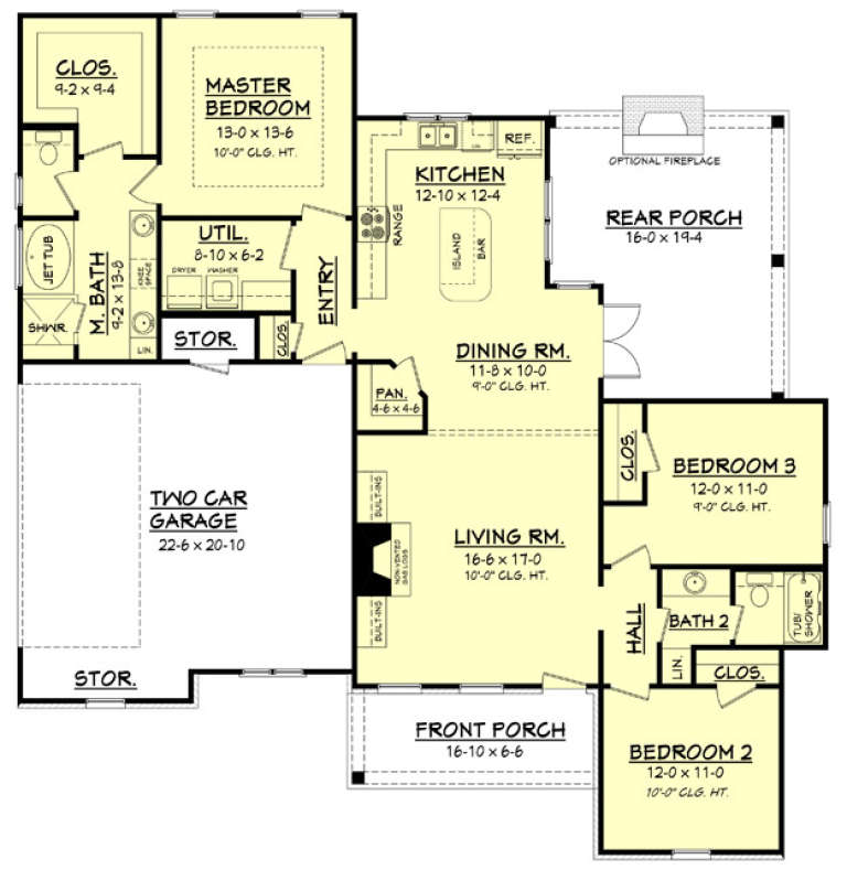 Craftsman Plan: 1,600 Square Feet, 3 Bedrooms, 2 Bathrooms - 041-00110