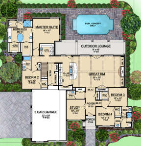 Southwest Plan: 3,260 Square Feet, 4 Bedrooms, 3.5 Bathrooms - 5445-00077