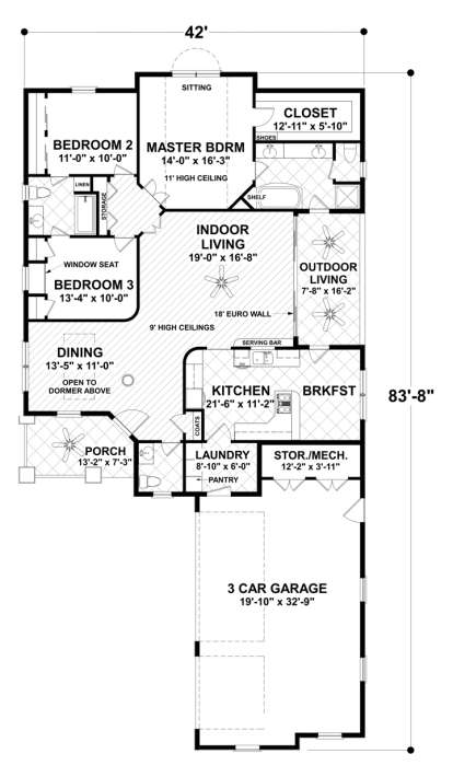 Main Floor Plan for House Plan #036-00200