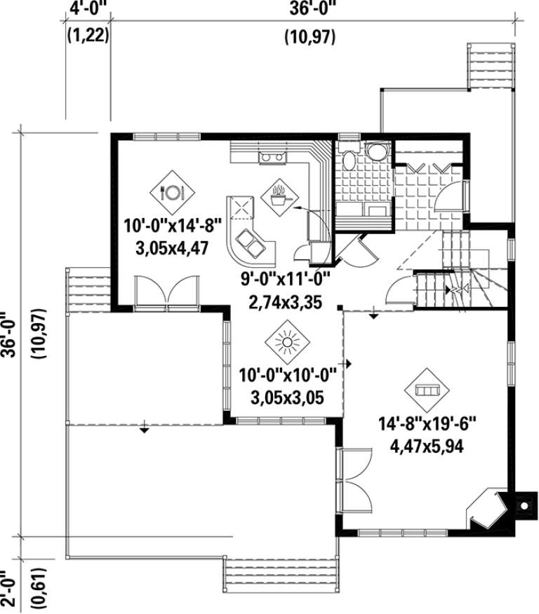 Country Plan: 1,828 Square Feet, 3 Bedrooms, 1.5 Bathrooms - 6146-00125