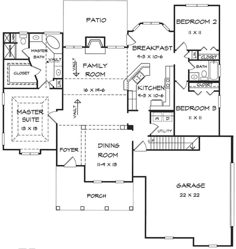 Traditional Plan: 1,763 Square Feet, 3 Bedrooms, 3 Bathrooms - 6082-00039