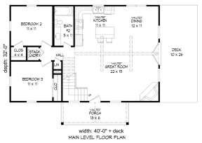 Small Plan: 1,400 Square Feet, 3 Bedrooms, 2 Bathrooms - 940-00069