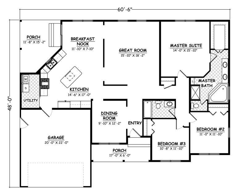 Ranch Plan: 1,885 Square Feet, 3 Bedrooms, 2 Bathrooms - 526-00018