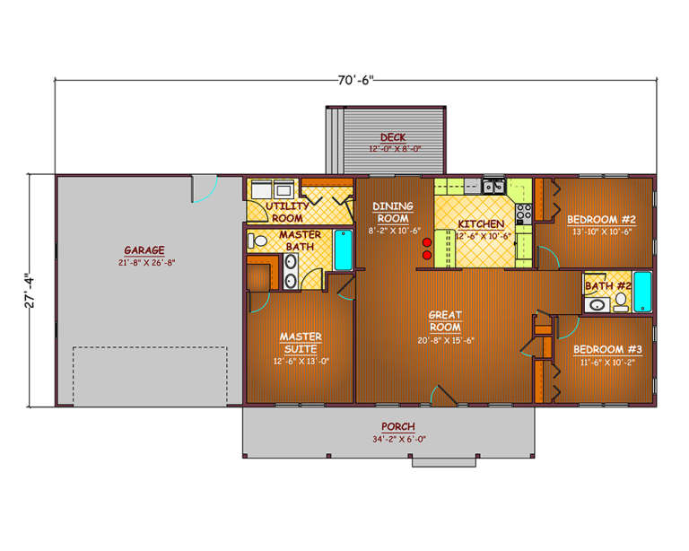 Ranch Plan: 1,324 Square Feet, 3 Bedrooms, 2 Bathrooms - 526-00033