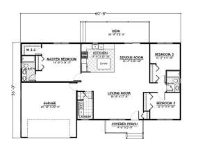 Ranch Plan: 1,480 Square Feet, 3 Bedrooms, 2 Bathrooms - 526-00042