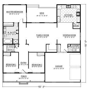 Ranch Plan: 1,840 Square Feet, 3 Bedrooms, 2 Bathrooms - 526-00060