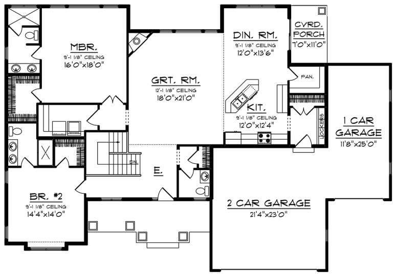 Craftsman Plan: 1,986 Square Feet, 2 Bedrooms, 2.5 Bathrooms - 1020-00061