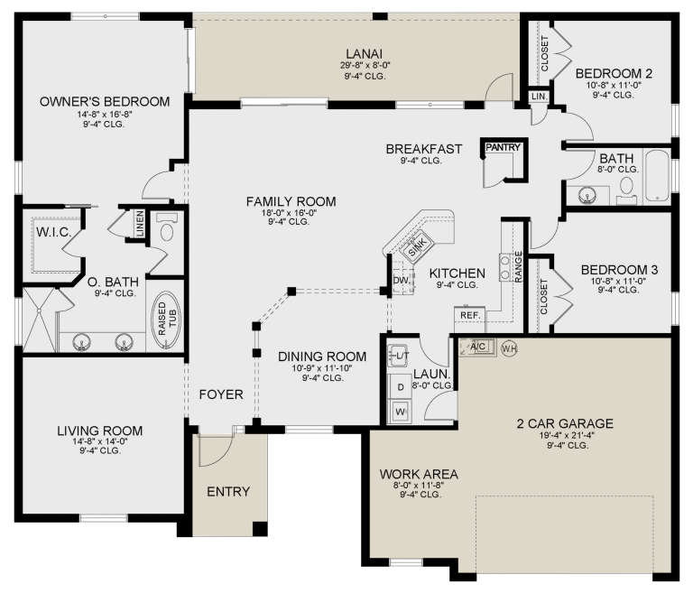 Ranch Plan: 1,993 Square Feet, 3 Bedrooms, 2 Bathrooms - 3978-00234