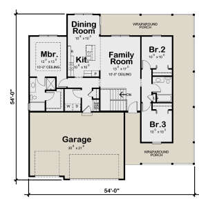 Country Plan: 1,359 Square Feet, 3 Bedrooms, 2 Bathrooms - 402-01648