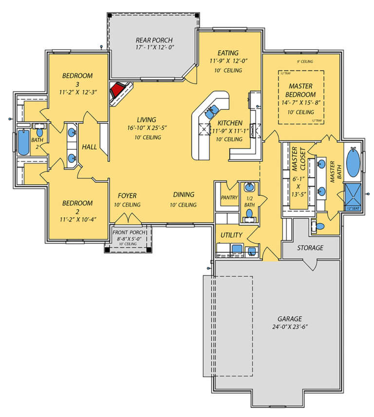 Traditional Plan: 1,974 Square Feet, 3 Bedrooms, 2.5 Bathrooms - 9279-00030