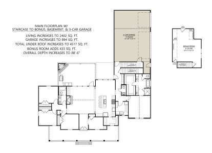 Main Floor w/ 3 Car Side Garage Option for House Plan #4534-00045