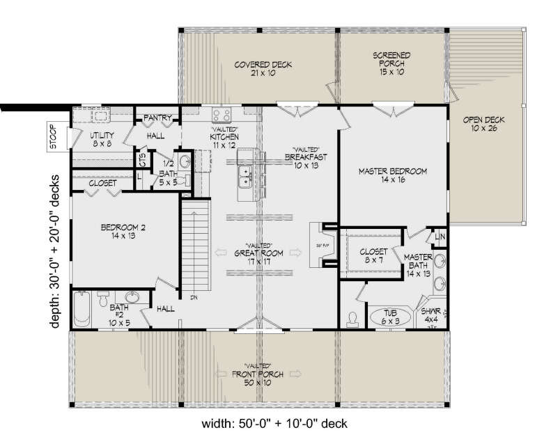 Country Plan: 1,500 Square Feet, 2 Bedrooms, 2.5 Bathrooms - 940-00318