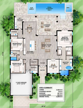 Florida Plan: 2,550 Square Feet, 3 Bedrooms, 2.5 Bathrooms - 5565-00046