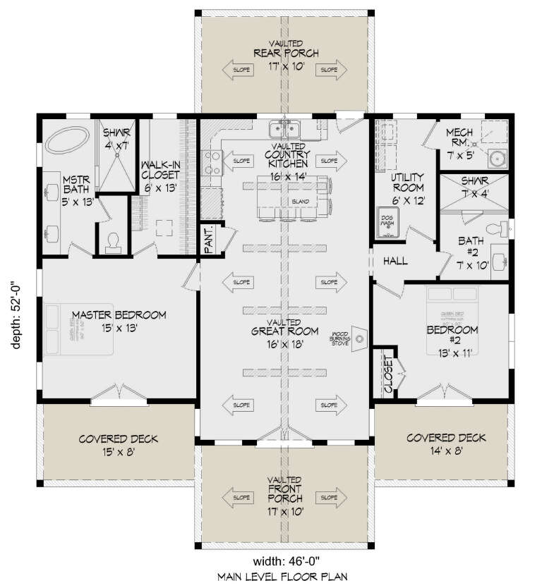 Country Plan: 1,357 Square Feet, 2 Bedrooms, 2 Bathrooms - 940-00357