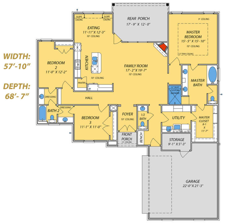 Traditional Plan: 1,969 Square Feet, 3 Bedrooms, 2.5 Bathrooms - 9279-00043