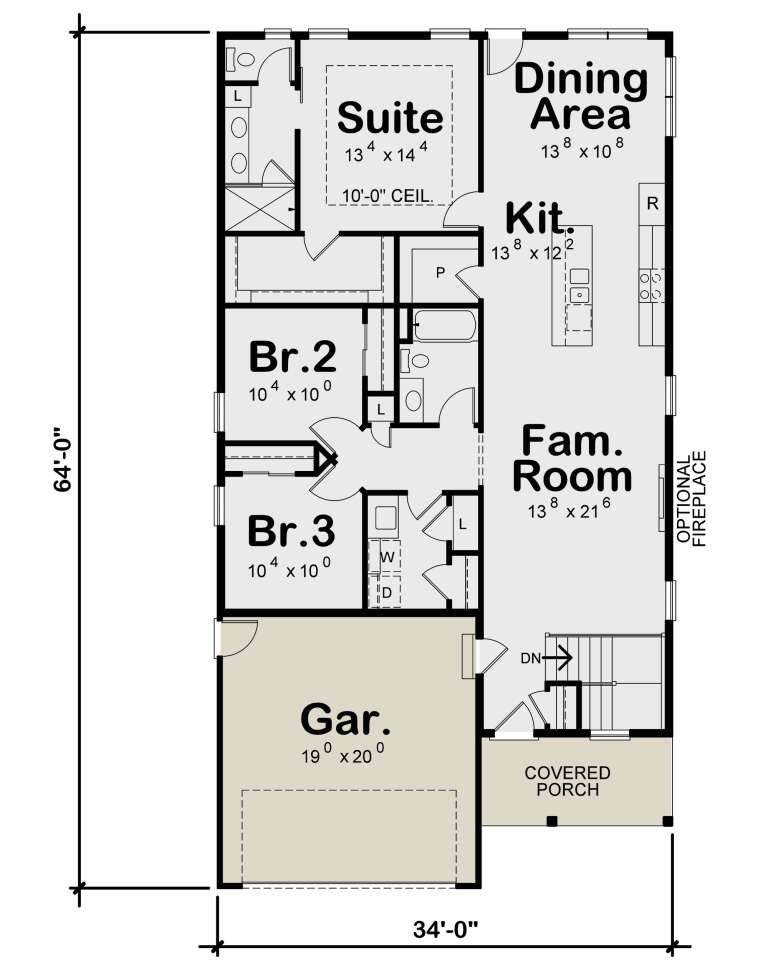 Traditional Plan: 1,617 Square Feet, 3 Bedrooms, 2 Bathrooms - 402-01722