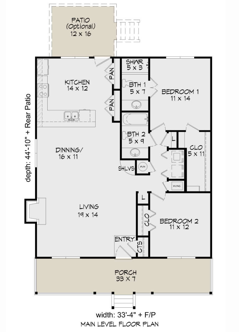 Country Plan: 1,276 Square Feet, 2 Bedrooms, 2 Bathrooms - 940-00451