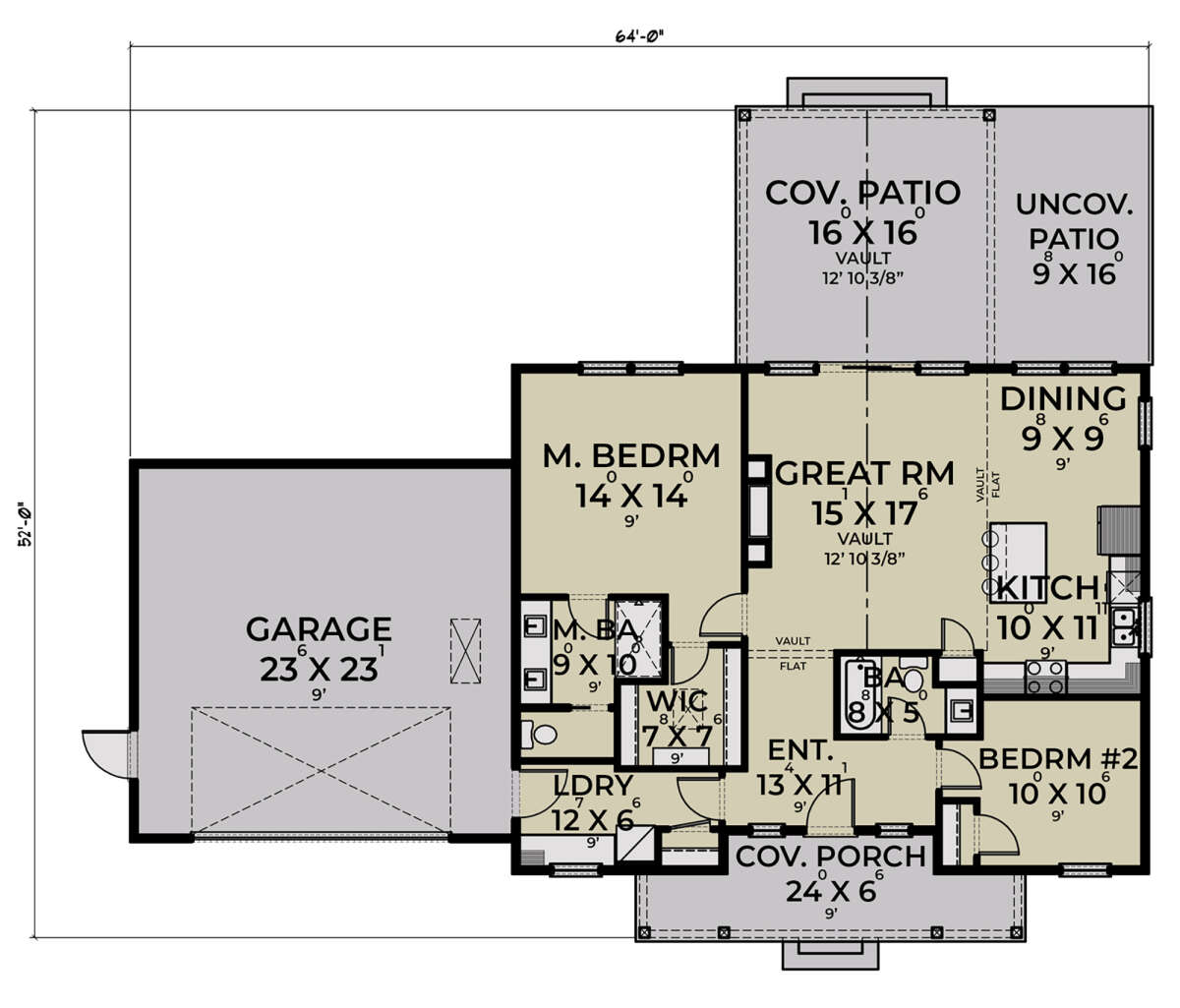 Modern Farmhouse Plan: 1,248 Square Feet, 2 Bedrooms, 2 Bathrooms -  2464-00003