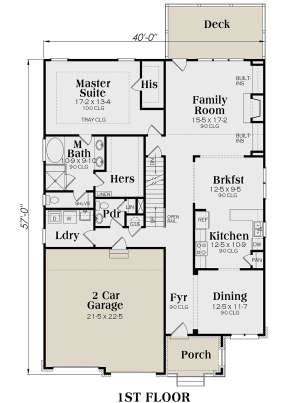 Bungalow Plan: 2,365 Square Feet, 3 Bedrooms, 2.5 Bathrooms - 009-00129