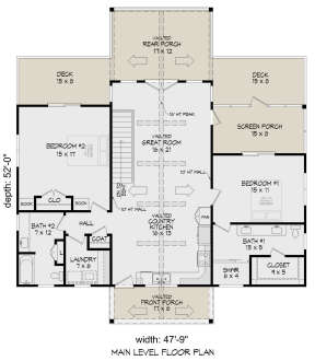 Country Plan: 1,377 Square Feet, 2 Bedrooms, 2 Bathrooms - 940-00699