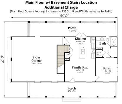 Main Floor w/ Basement Stair Location for House Plan #009-00352