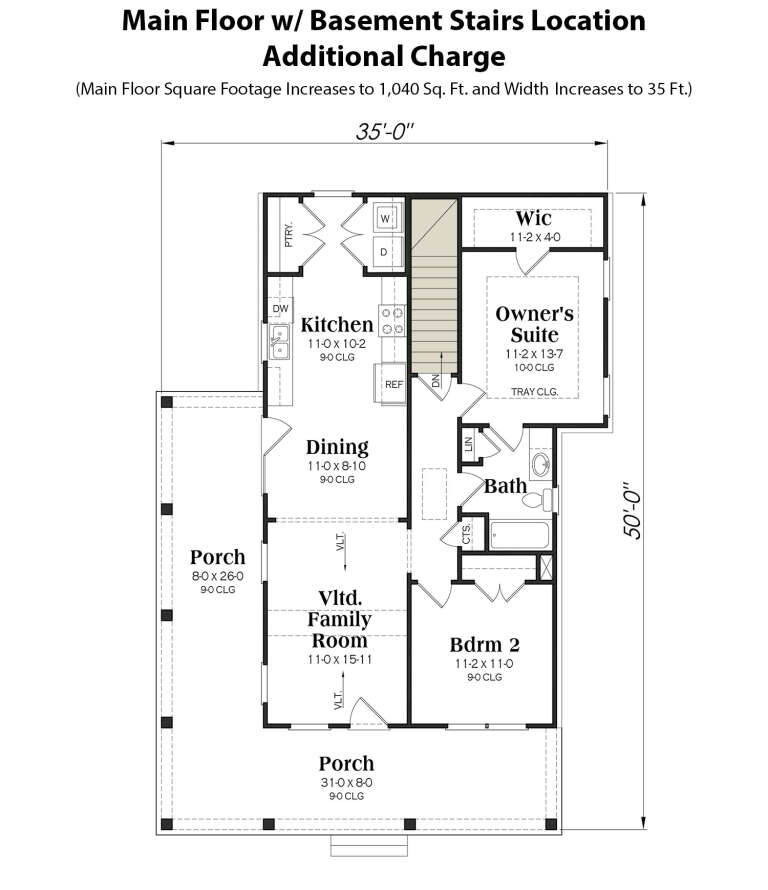 Modern Farmhouse Plan: 1,200 Square Feet, 2 Bedrooms, 2 Bathrooms -  1462-00032