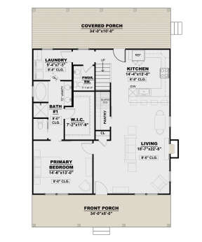 Cottage Plan: 1,675 Square Feet, 2 Bedrooms, 2.5 Bathrooms - 7568-00014