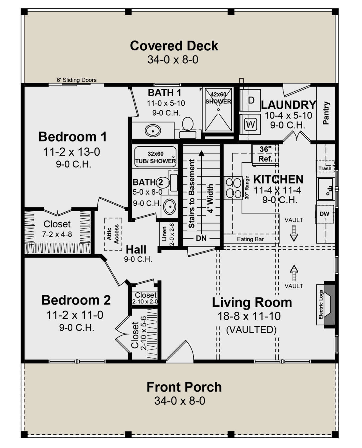 House Plan 348-00313 - Modern Farmhouse Plan: 976 Square Feet, 2-4  Bedrooms, 2 Bathrooms