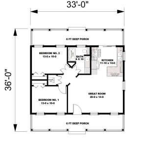 Cottage Plan: 792 Square Feet, 2 Bedrooms, 1 Bathroom - 1776-00137