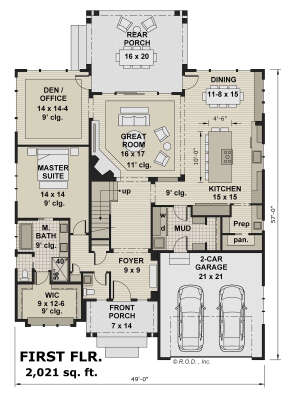 Craftsman Plan: 2,956 Square Feet, 3 Bedrooms, 3.5 Bathrooms - 5631-00217