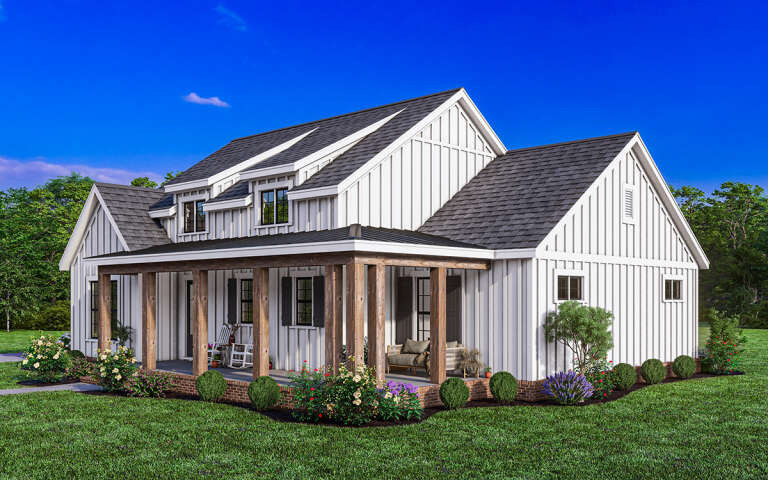 Modern Farmhouse Plan: 1,499 Square Feet, 3 Bedrooms, 2 Bathrooms - 009 ...