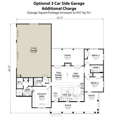 Optional 3 Car Side Garage for House Plan #009-00373