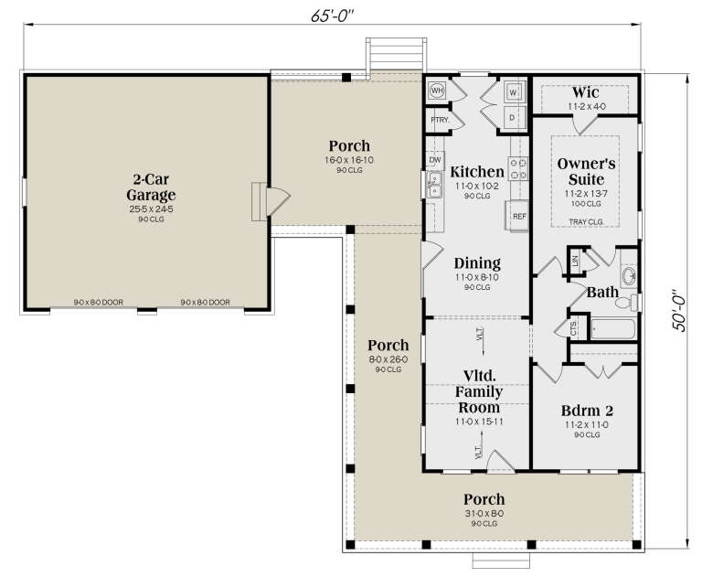Modern Farmhouse Plan: 682 Square Feet, 2 Bedrooms, 1 Bathroom