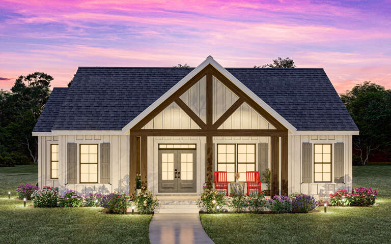 Modern Farmhouse Plan: 1,497 Square Feet, 3 Bedrooms, 2 Bathrooms - 009 