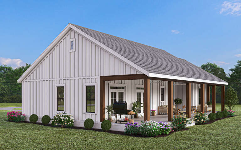 Modern Farmhouse Plan: 1,497 Square Feet, 3 Bedrooms, 2 Bathrooms - 009 