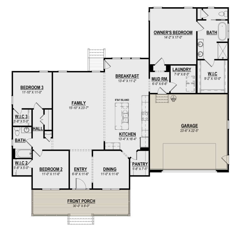 Southern Plan: 2,158 Square Feet, 3 Bedrooms, 2 Bathrooms - 6261-00011