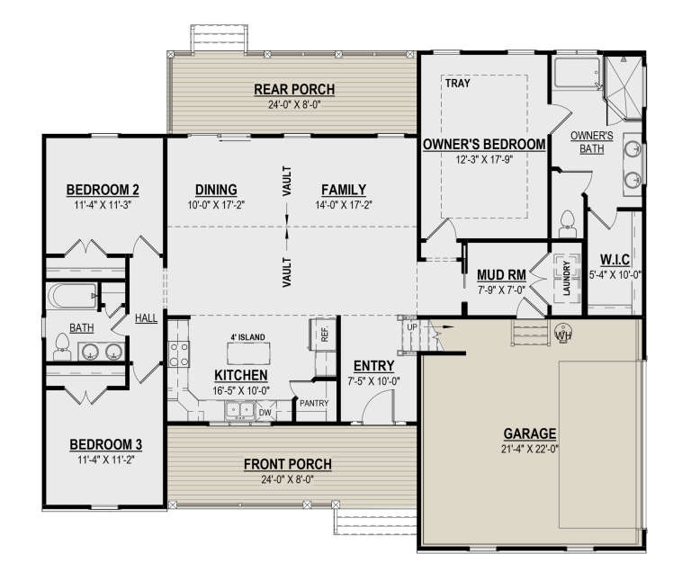 Country Plan: 1,664 Square Feet, 3 Bedrooms, 2 Bathrooms - 6261-00019