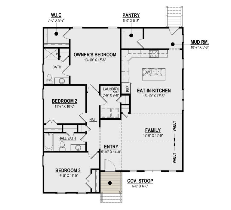 Country Plan: 1,656 Square Feet, 3 Bedrooms, 2 Bathrooms - 6261-00035