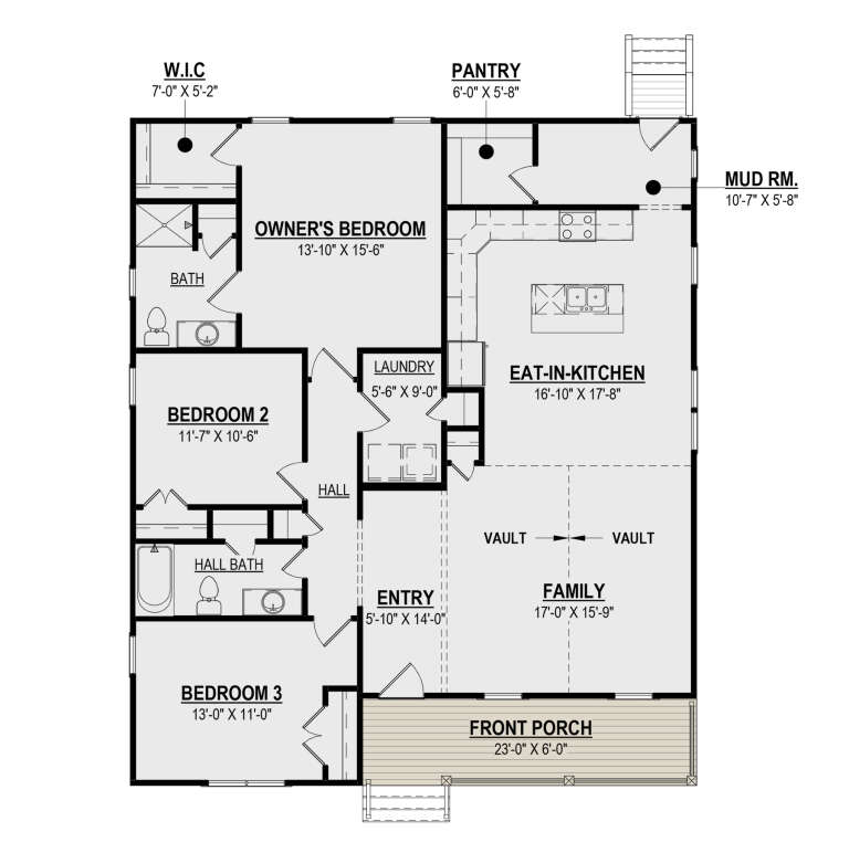 Cottage Plan: 1,656 Square Feet, 3 Bedrooms, 2 Bathrooms - 6261-00036